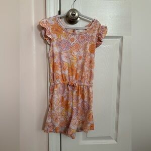 Btween Romper Girls 7 Orange Floral Stretch Ruffle Casual Summer Cute